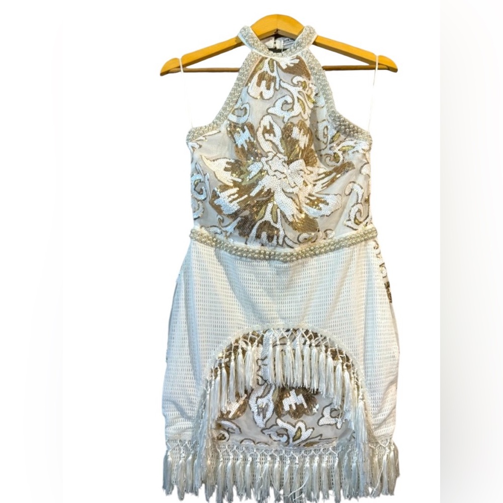 COPY - 12th Tribe Gold Dust White Sequin Fringe Dress size Large. BRAND NEW